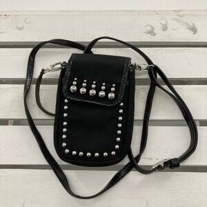 BRIGHTON MINI BLACK NYLON CROSSBODY POUCH WITH METAL STUDS